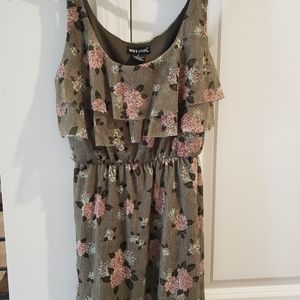 Green and Pink Floral Ruffle Dress